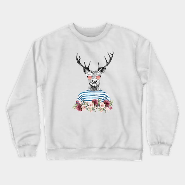 Cool Retro Deer Artwork, Dope Streetwear Deer Art Crewneck Sweatshirt by Utopia Shop